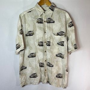 Puritan Men's M | Medium Tan Cream Surfer Wagon Print Hawaiian Shirt Button Down